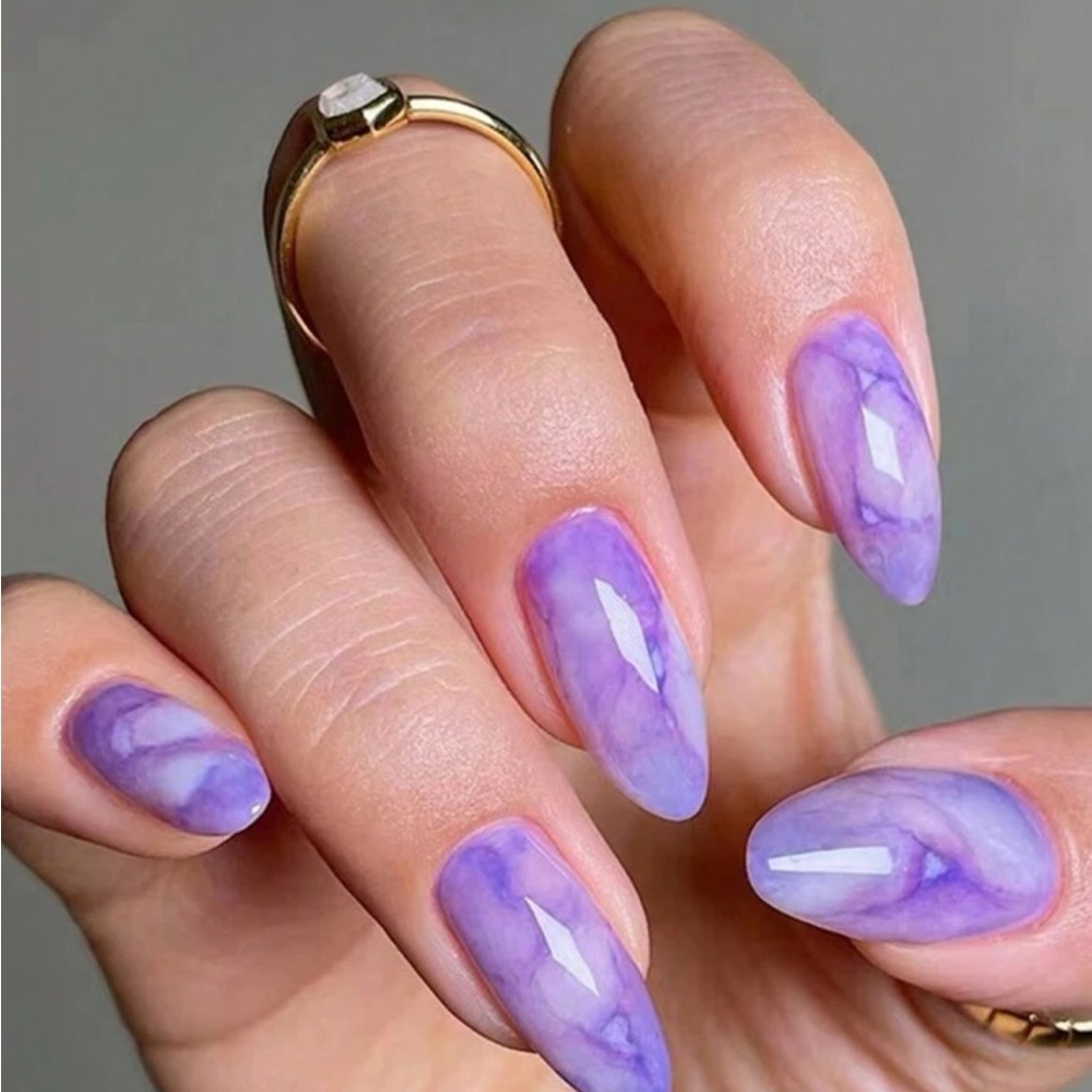 24pcs/Set Long Nordic Style Rhinestone Artificial Nails With A Buffer Jelly Gel